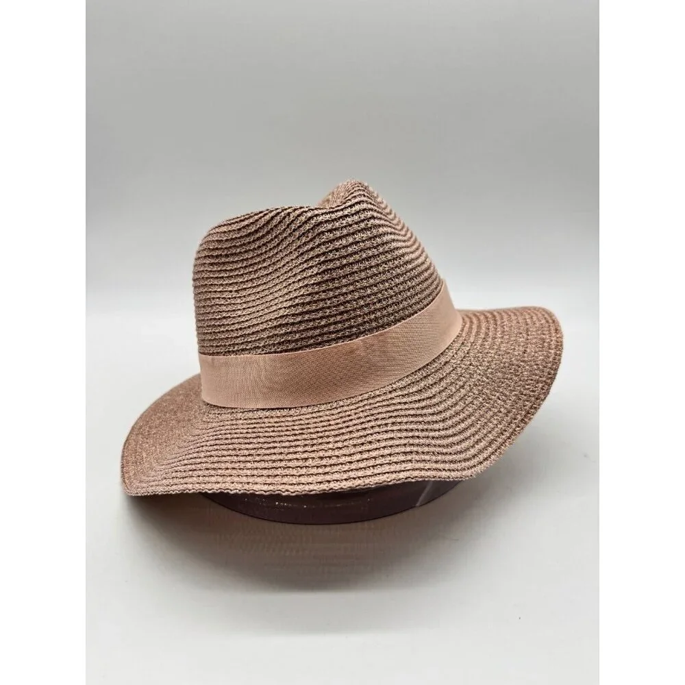 VINCE CAMUTO All Over Shine metallic foldable adjustable panama hat - ROSE /PINK
